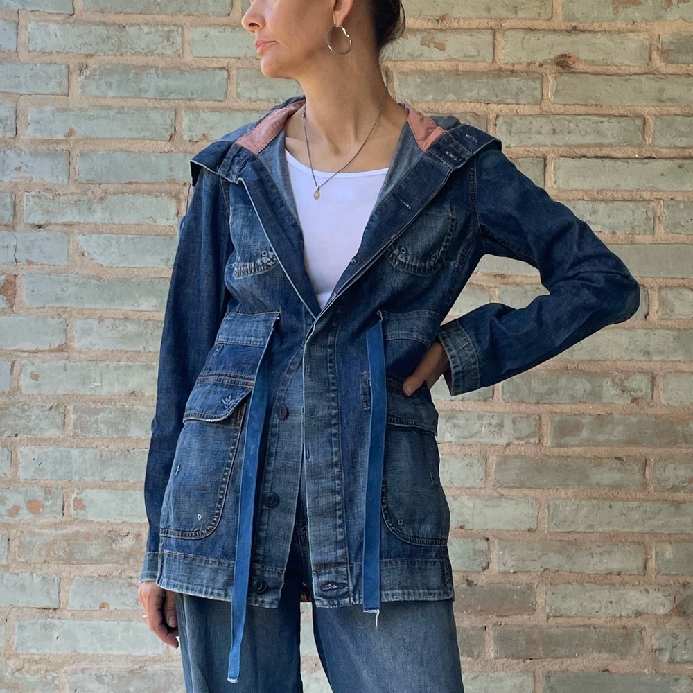 AG Denim Jacket The Pelican Adriano Goldschmied Cargo Jean Anorak Hooded Coat